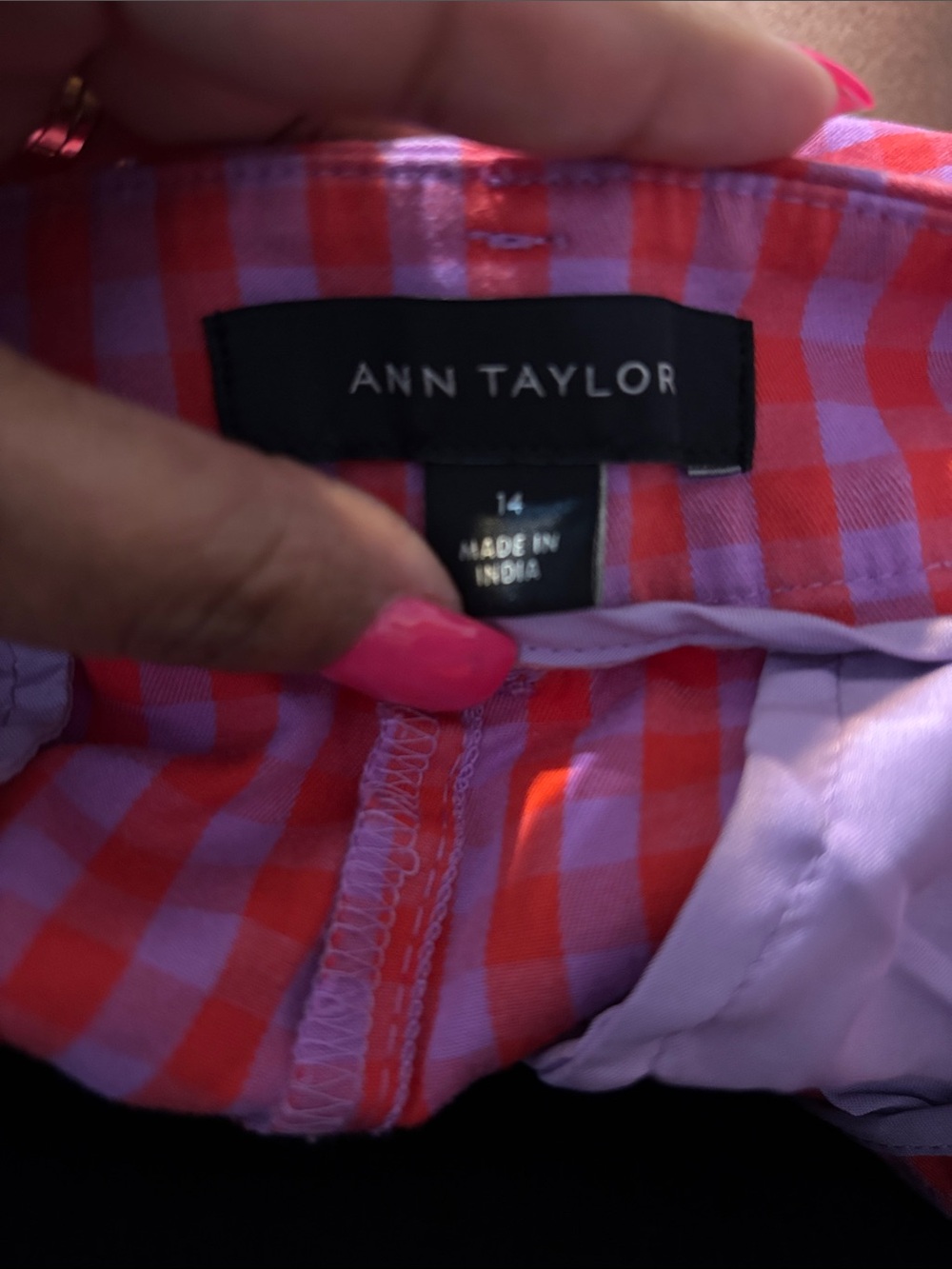 Ann Taylor Red and Pink Gingham Flat-Front Shorts - Picture 3 of 3